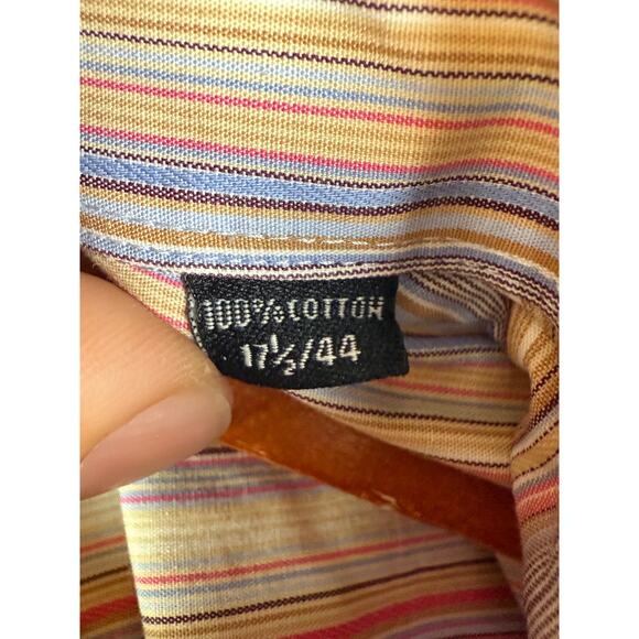 Balmain Paris Striped Luxery Button Up Dress Shirt Pink Multicolor Men 17 1/2 44 - Picture 6 of 11